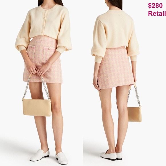 Sandro Dresses & Skirts - SANDRO Louisa Houndstooth Jacquard-Knit Mini Skirt 4(S) Pink Coquette Preppy NEW